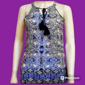 3/$30 NINE FOUR ONE Navy Blue Paisley Halter Keyhole Blouse